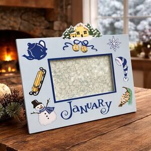 Vtg. Exposures Hand Painted January Months of Year Frame 4x6 Picture Winter Snow